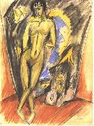 Ernst Ludwig Kirchner Standing female nude in frot of a tent France oil painting artist